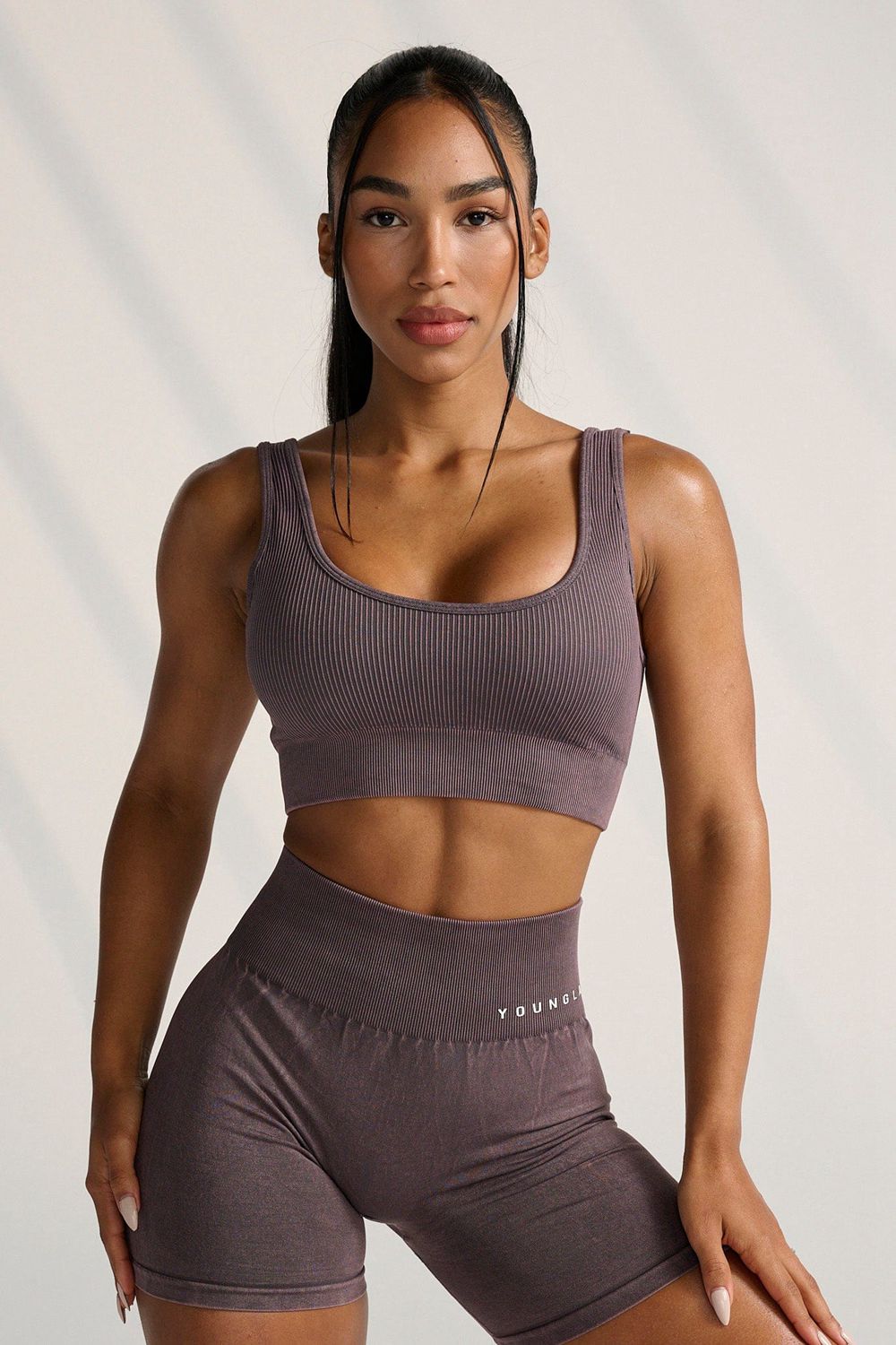 Young LA W315 Carbon Ribbed Sports Bra Khaki | Australia DCQXI-2754