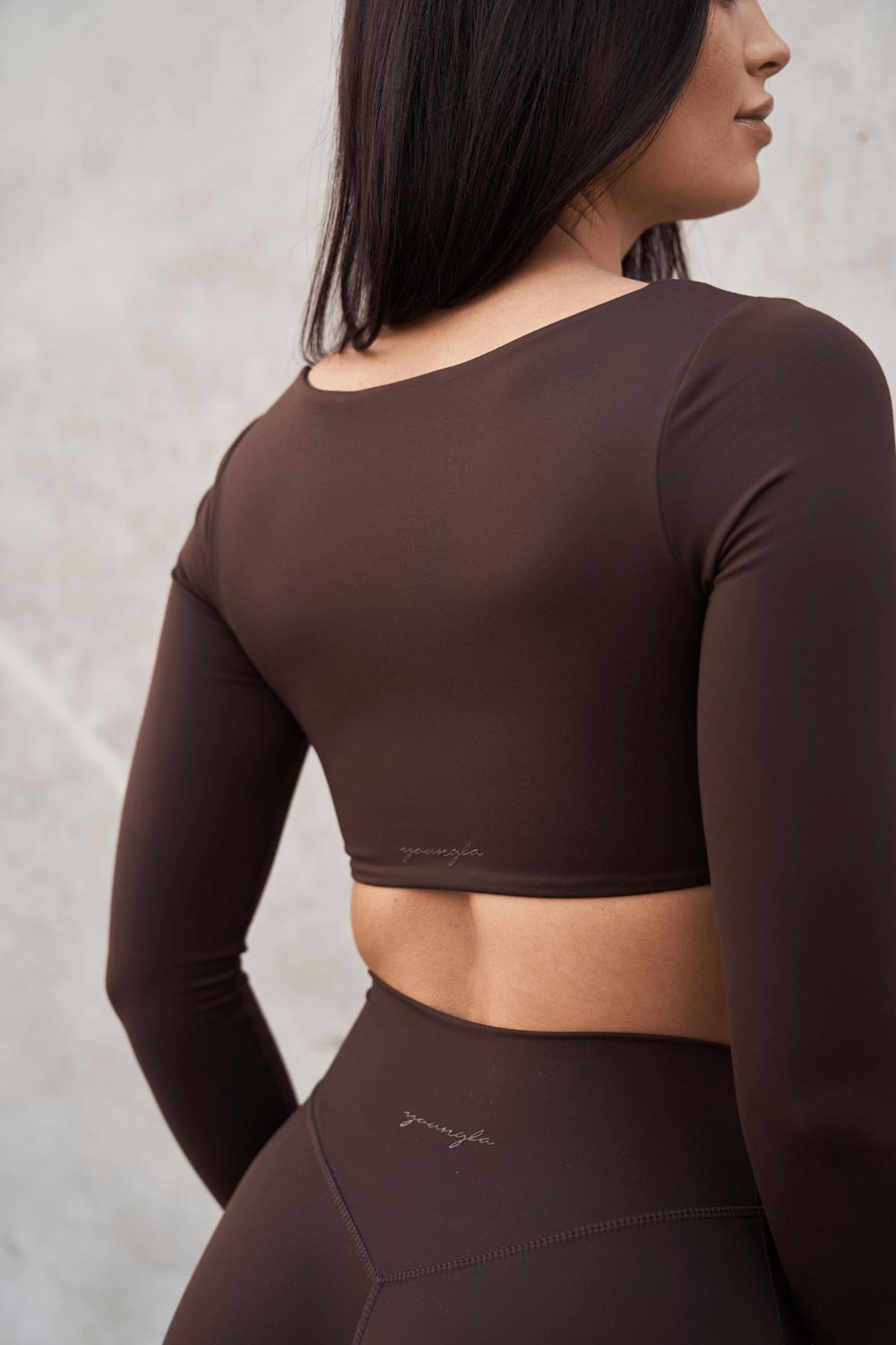 Young LA W336 - Curve Long Sleeve Sports Bra Dark Brown | Australia KTJIM-0814