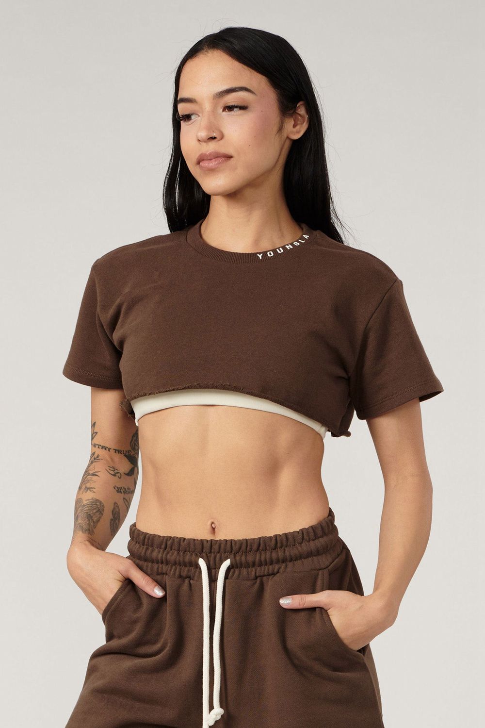 Young LA W407 Super Cropped Tee Dark Brown | Australia VWSEK-3579