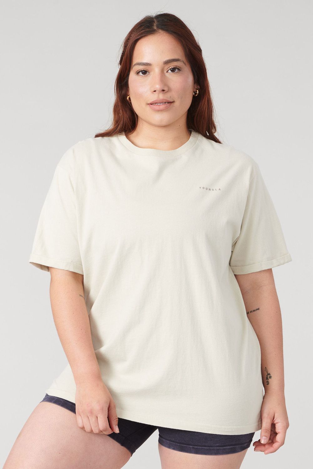 Young LA W424 Bloc Oversized Tee Beige | Australia EBPLO-5923