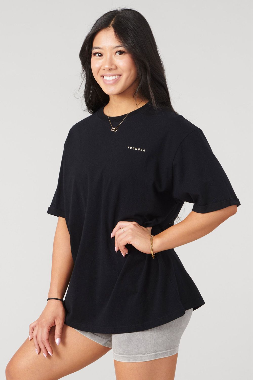 Young LA W424 Bloc Oversized Tee Black | Australia HFQYM-3958