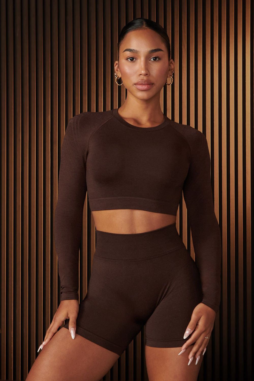 Young LA W430 - Curve Seamless Long Sleeve Dark Brown | Australia VXBLW-4025