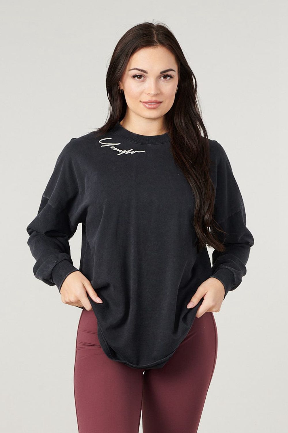 Young LA W432 - Emblem Long Sleeve Tee Black | Australia ANMET-5831