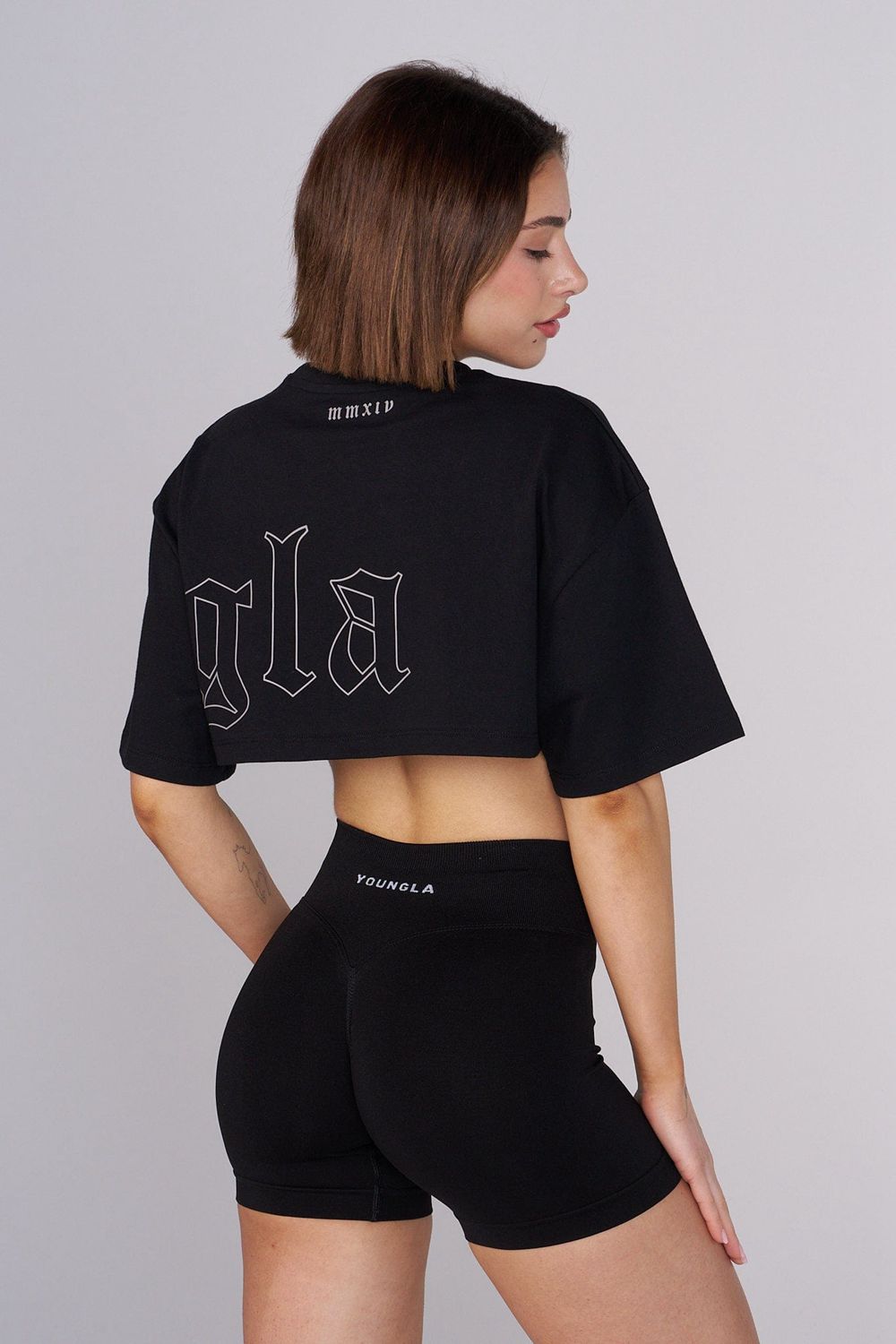 Young LA W436 - Urban Crop Tee Black | Australia FBCVX-6971