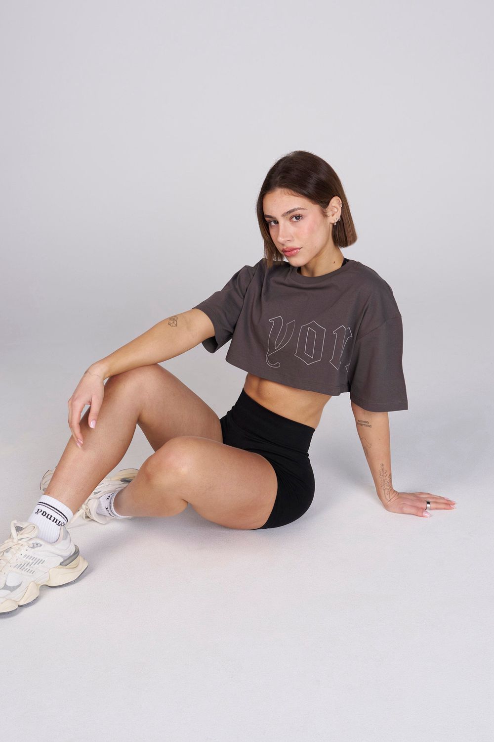 Young LA W436 - Urban Crop Tee Dark Grey | Australia MLPAI-5807