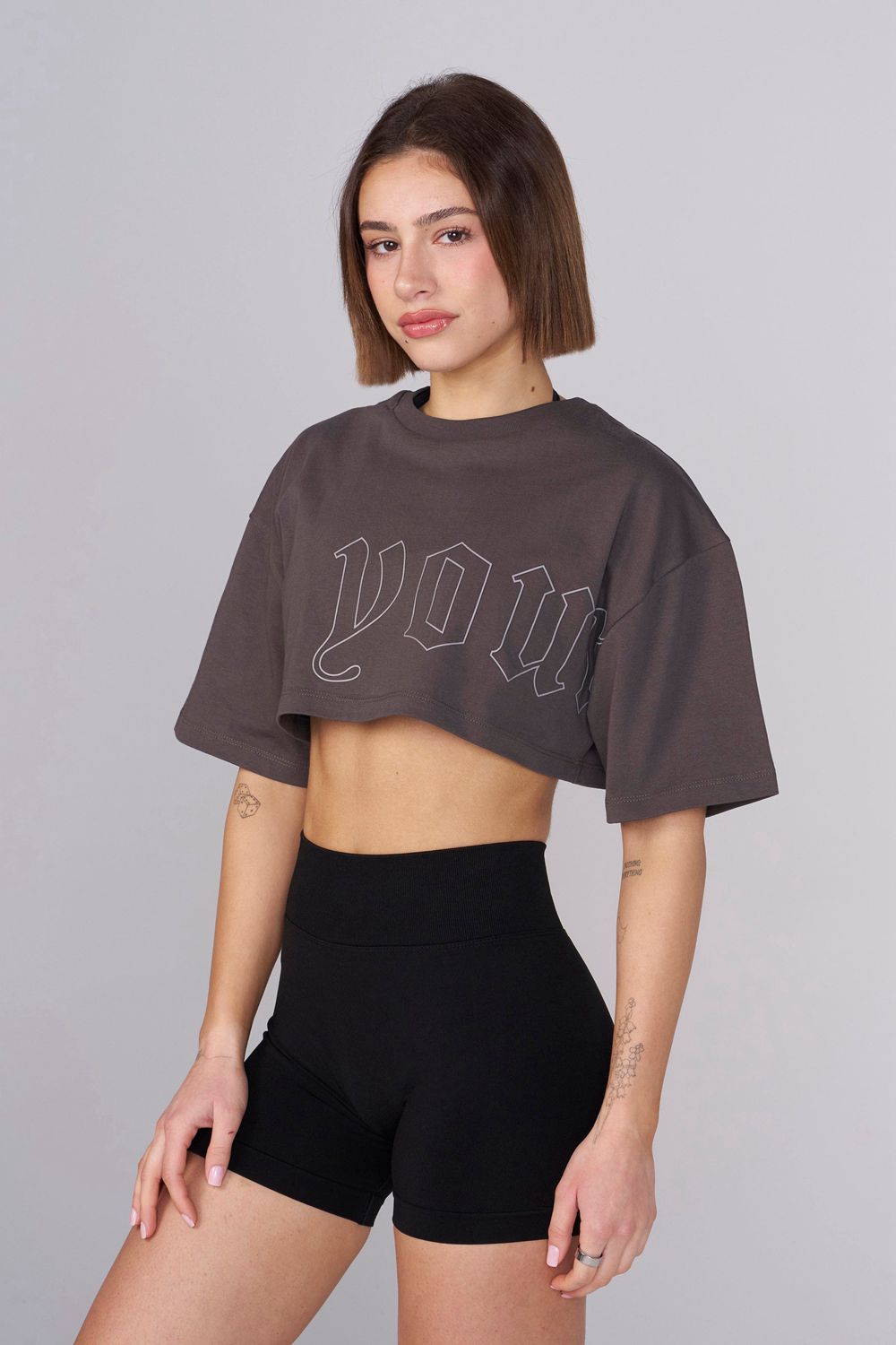 Young LA W436 - Urban Crop Tee Dark Grey | Australia MLPAI-5807