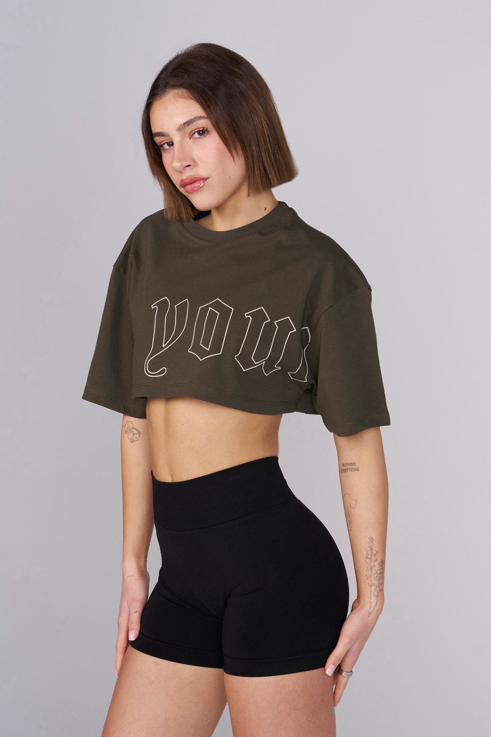 Young LA W436 - Urban Crop Tee Olive | Australia IOCRH-4763