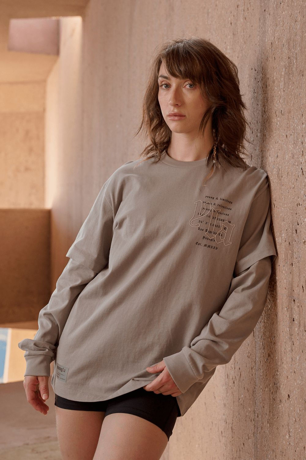 Young LA W437 - Urban Layer Tee Light Grey | Australia HGSXT-4726