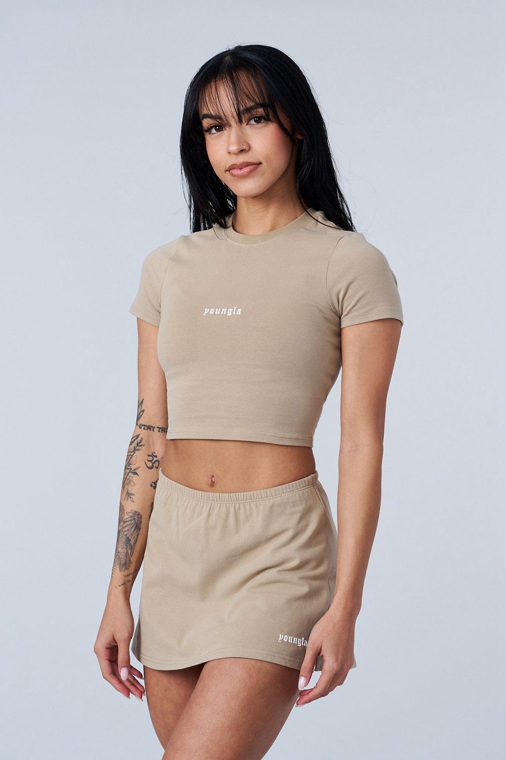 Young LA W442 - Love Sets - Baby Tee Khaki | Australia PGJWQ-3294