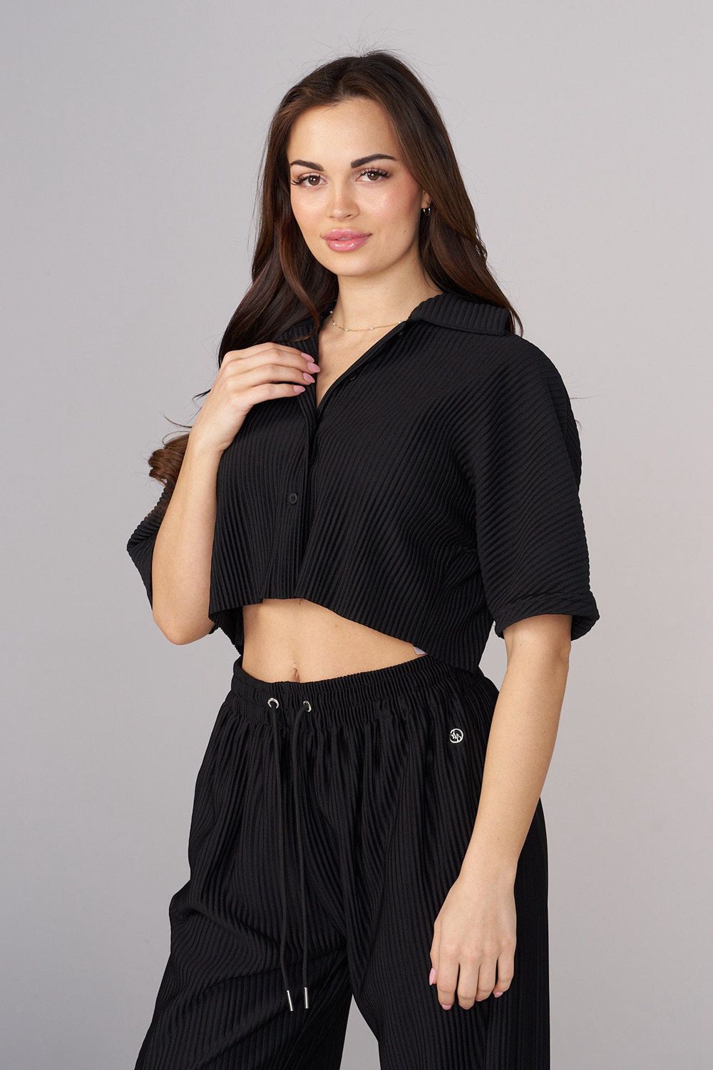 Young LA W444 Aria Pleated Top Black | Australia OAESX-4096