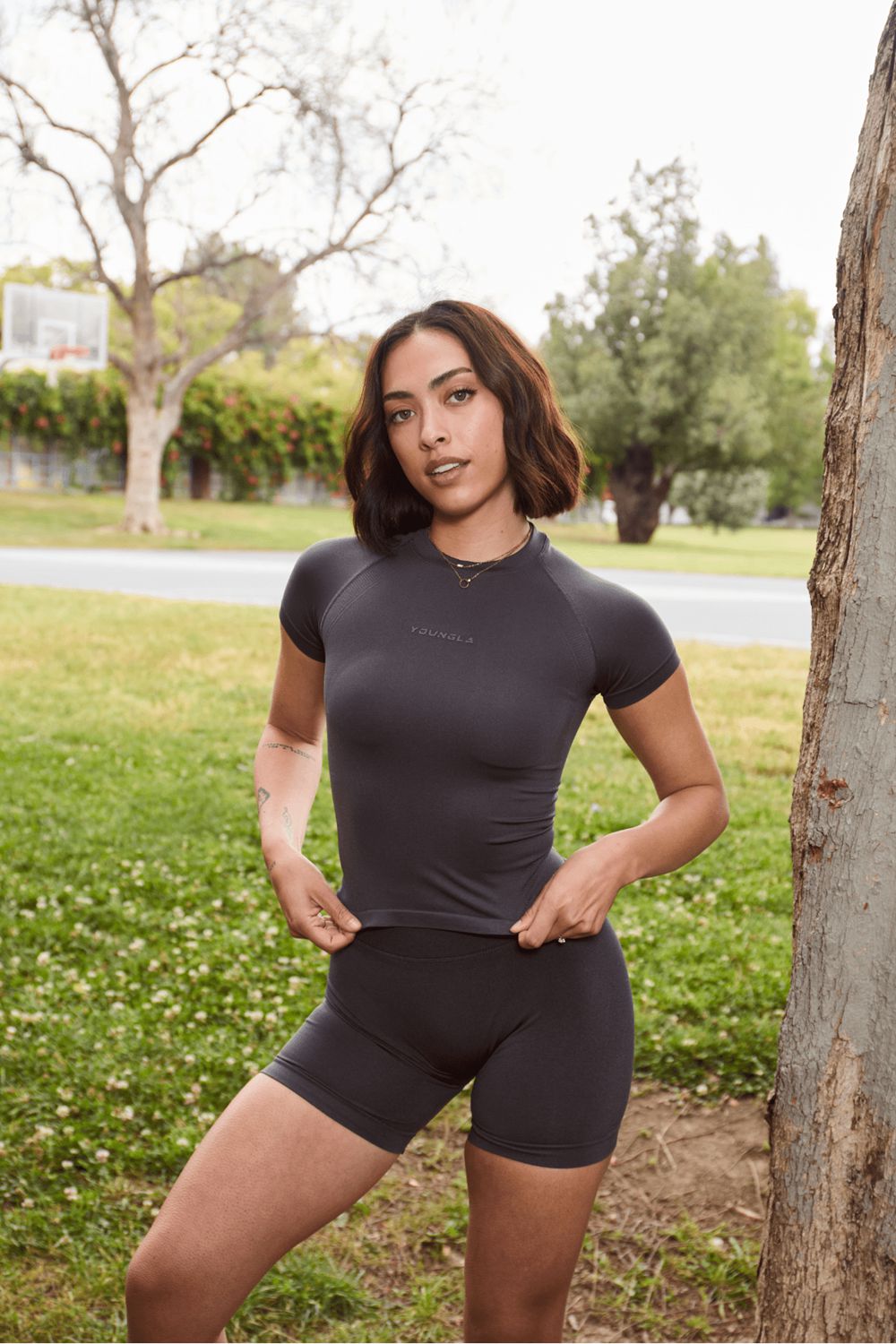 Young LA W446 Seamless Curve Compression Tee Grey | Australia SKMCT-2718