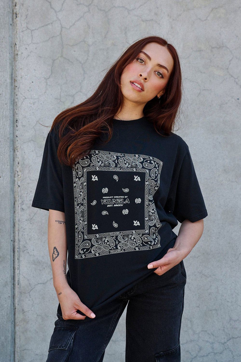 Young LA W448 Bandana Tee Black | Australia JZXTQ-6871