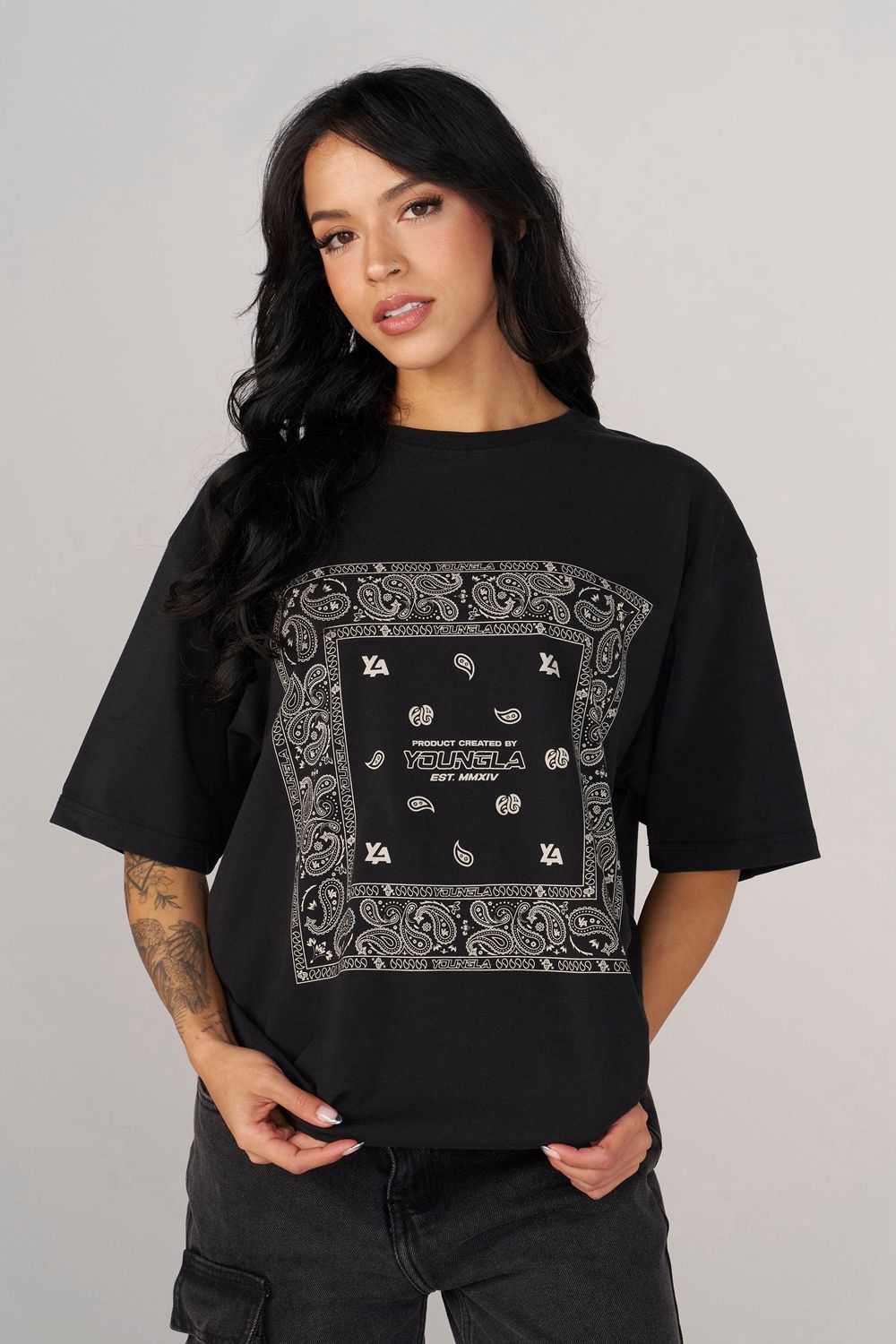 Young LA W448 Bandana Tee Black | Australia JZXTQ-6871