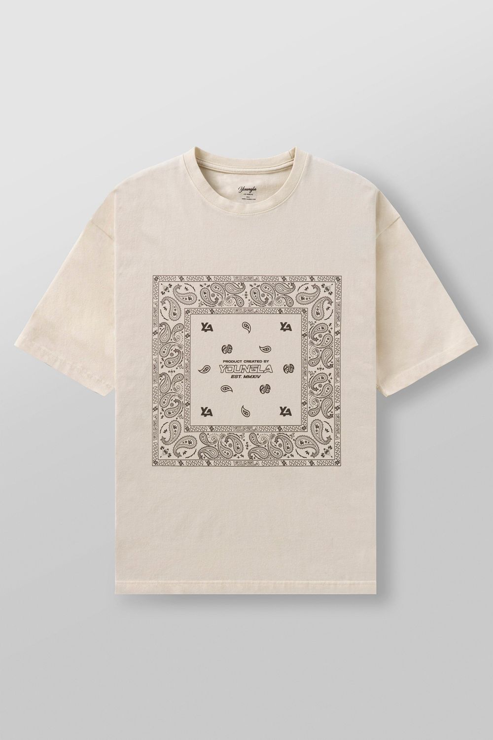 Young LA W448 Bandana Tee Cream Grey | Australia PSEZX-4608