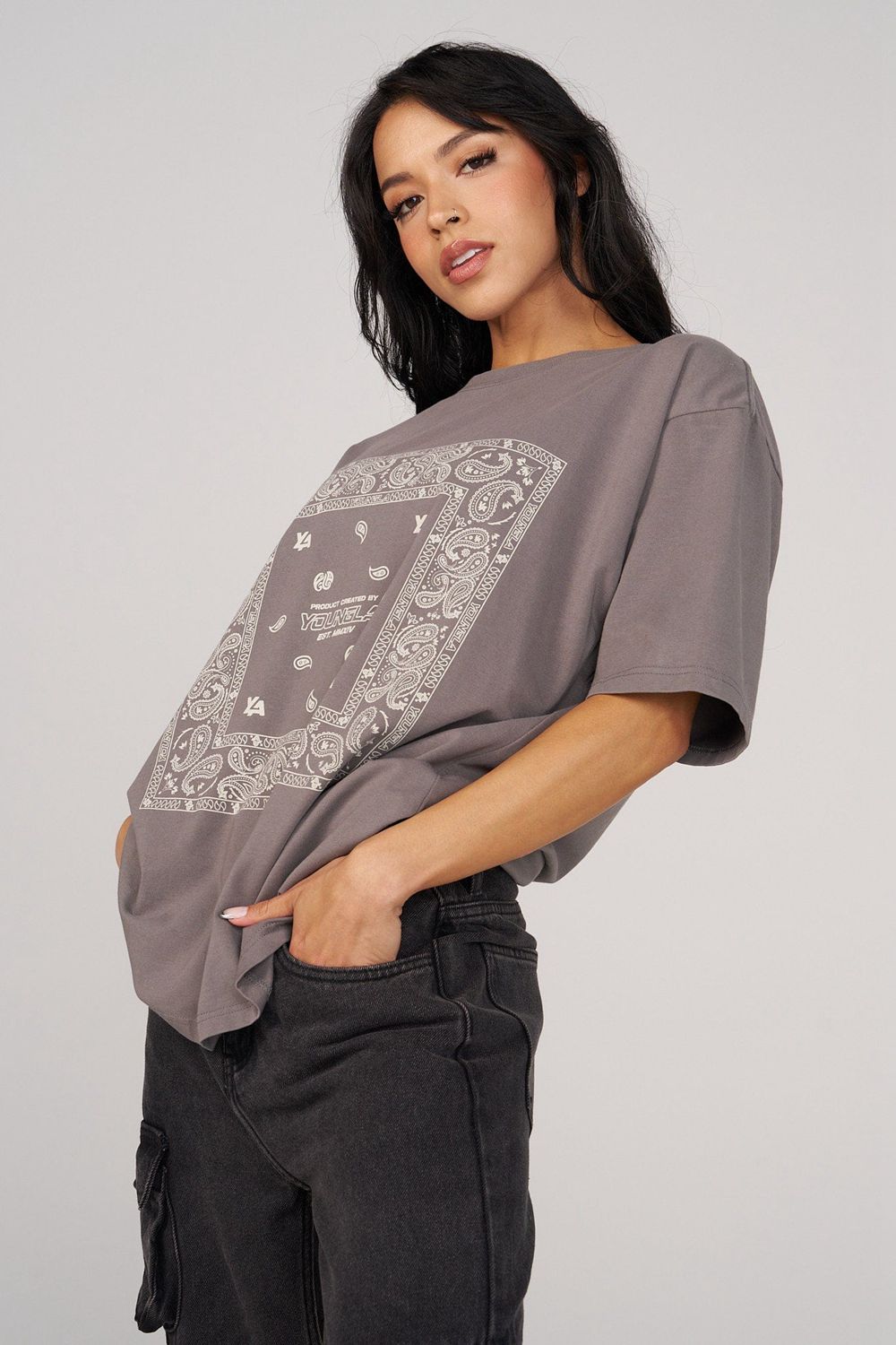 Young LA W448 Bandana Tee Grey | Australia ZIMBX-1304