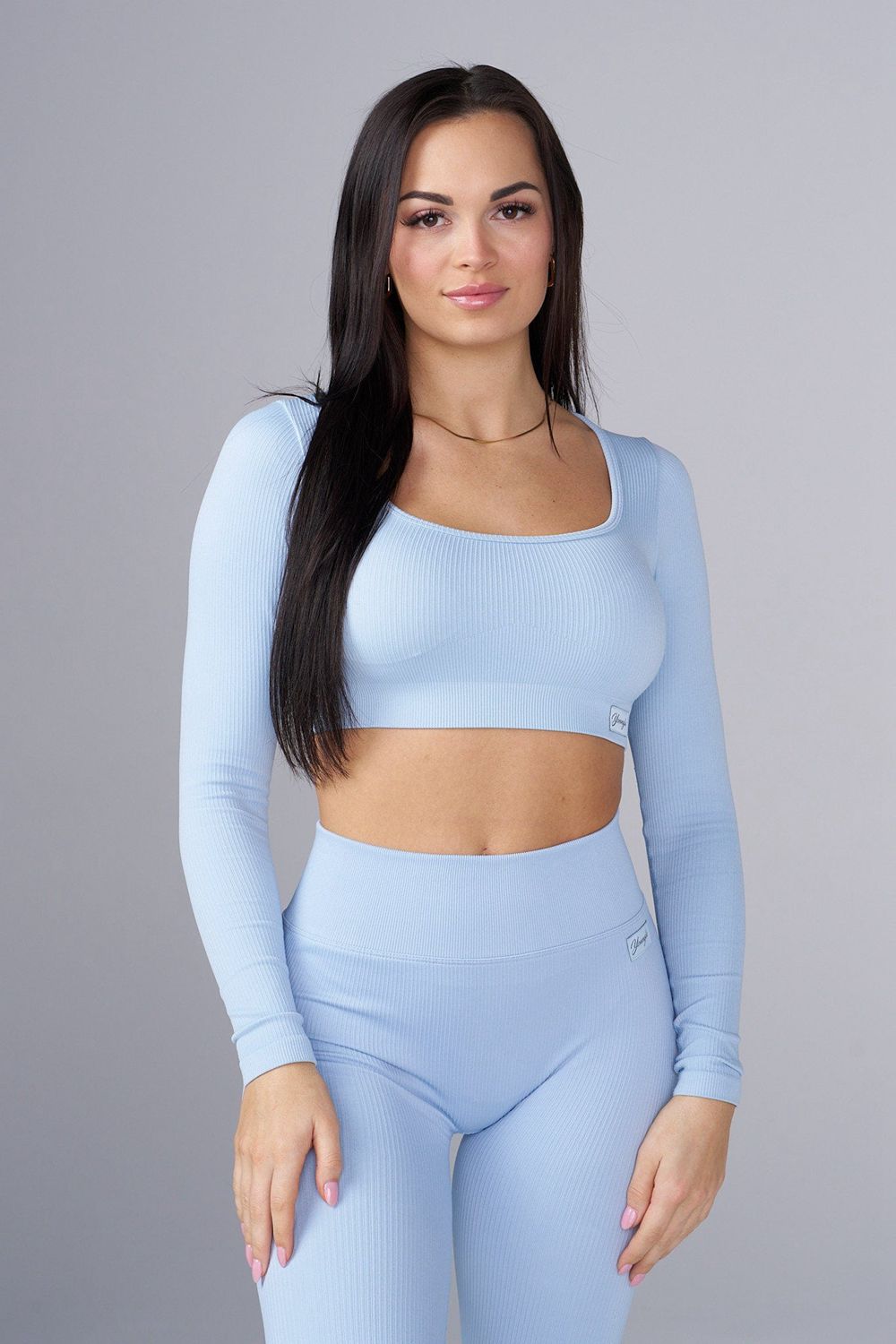 Young LA W449 Ribbed Seamless Longsleeve Crop Blue | Australia JOZFN-5937