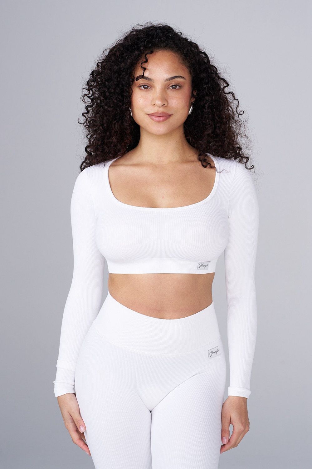 Young LA W449 Ribbed Seamless Longsleeve Crop White | Australia GAKIW-3625