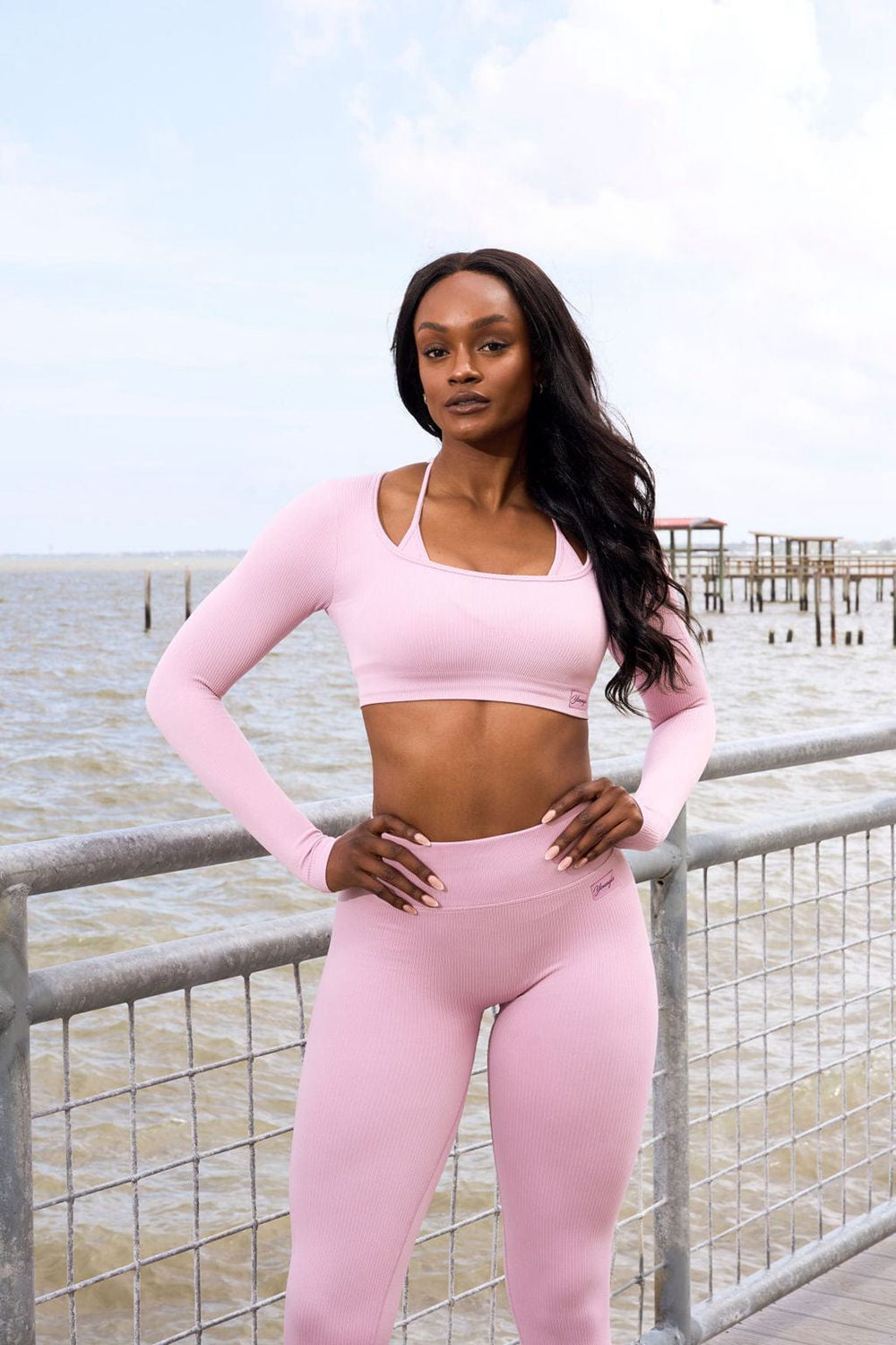 Young LA W449 Ribbed Seamless Longsleeve Crop Pink | Australia HYSZL-4185