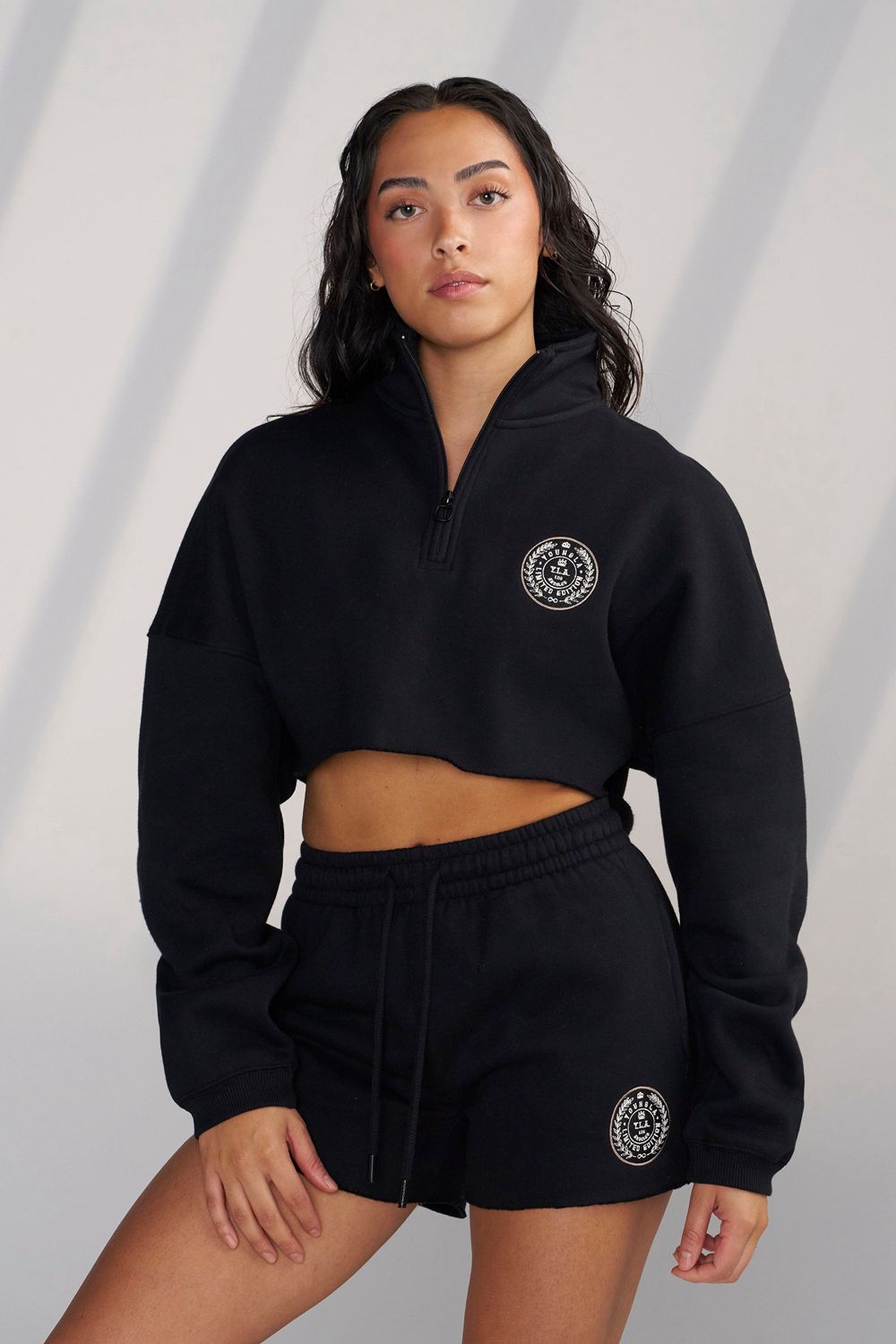 Young LA W525 - Teddy Crop Quarter Zip Black | Australia BNURK-5247