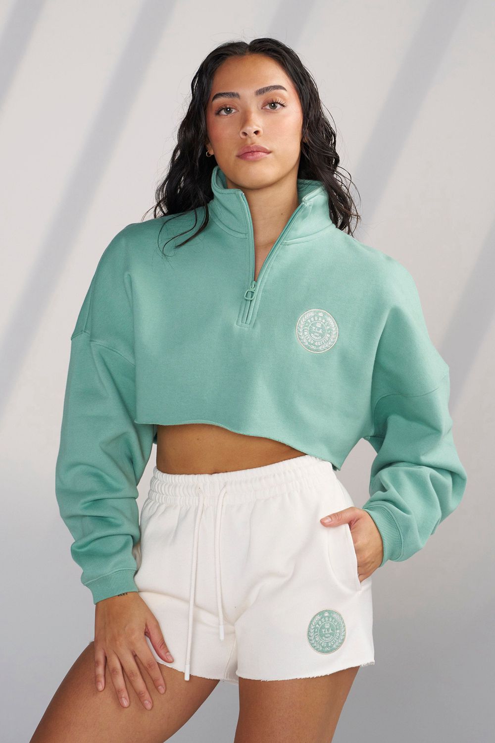 Young LA W525 - Teddy Crop Quarter Zip Teal | Australia FRBAC-3162