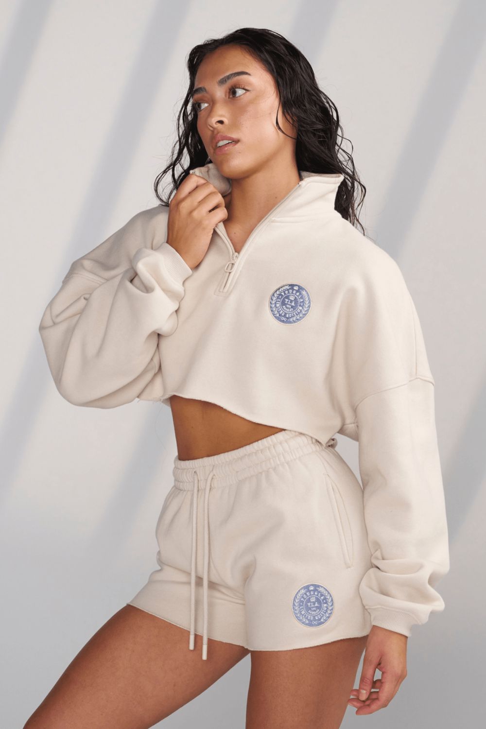 Young LA W525 - Teddy Crop Quarter Zip White | Australia BHSAD-9107