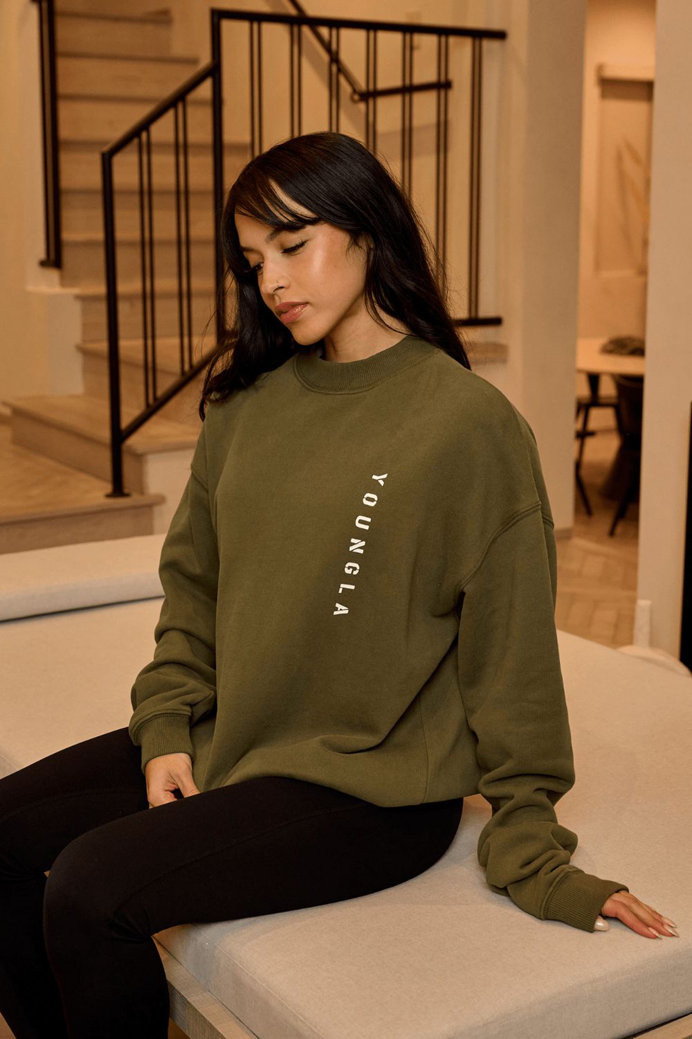 Young LA W539 Eternal Crewneck Olive | Australia ZXECQ-3705