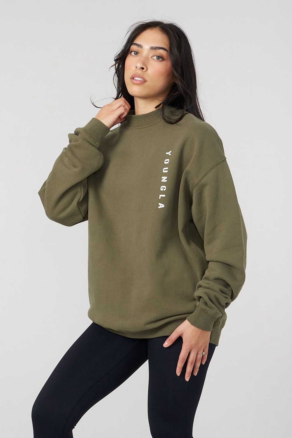 Young LA W539 Eternal Crewneck Olive | Australia ZXECQ-3705