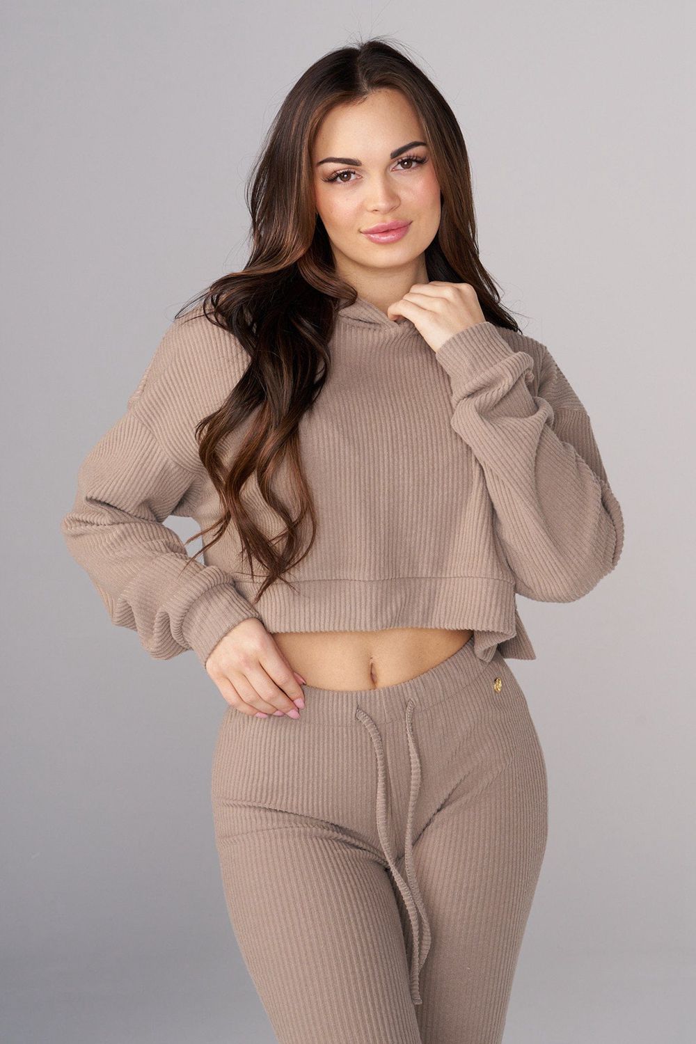 Young LA W545 Ava Crop Hoodie Khaki | Australia HUWKC-0293